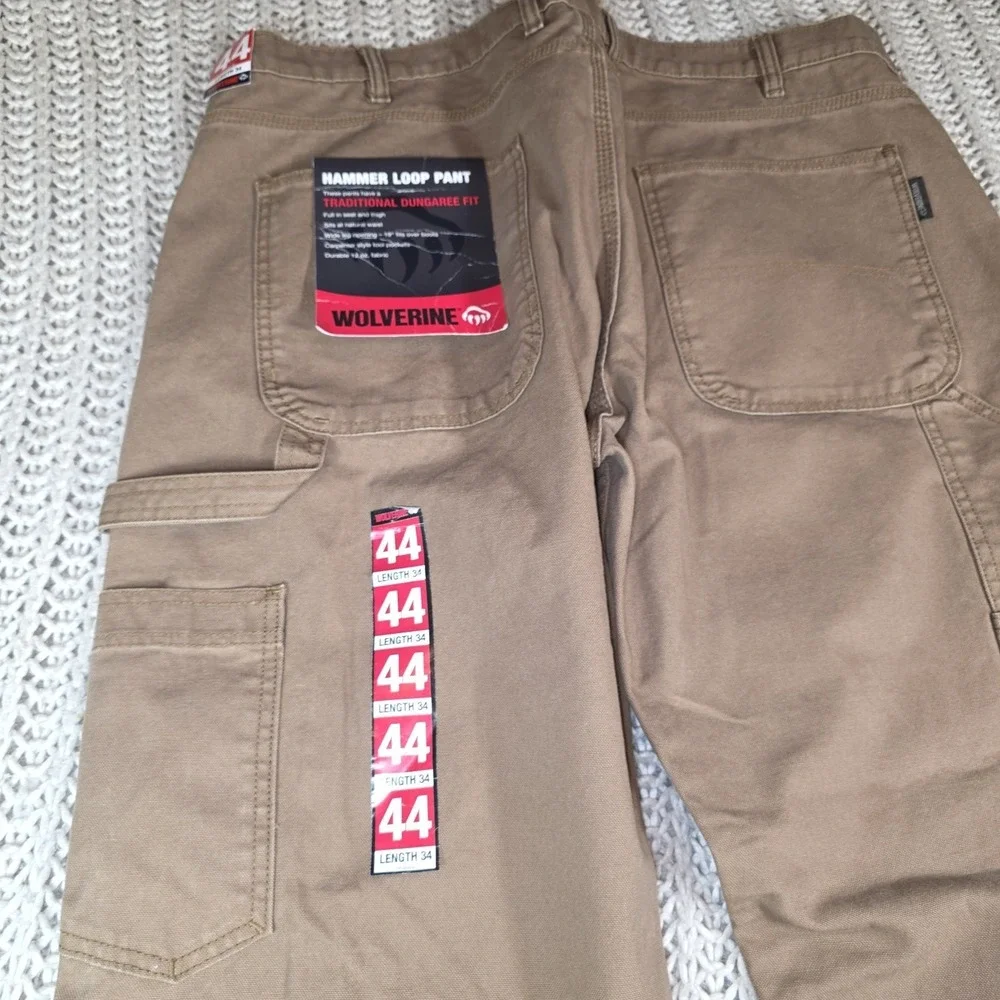 NWT Wolverine Hammerloop Carpenter Work Pants Men's 44x34 Beige Brown 100%cotton